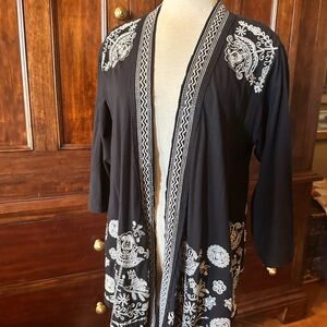 Johnny Was Embroidered Black Cardigan